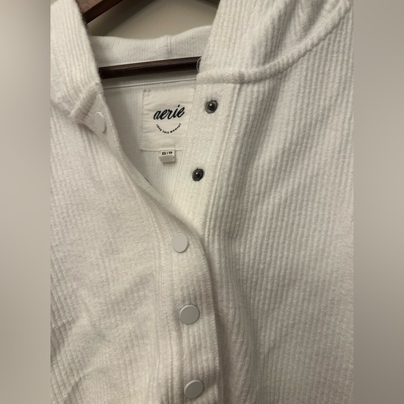 Aerie Waffle Knit Snap Henley Oversized Hoodie in White XS - Picture 5 of 6